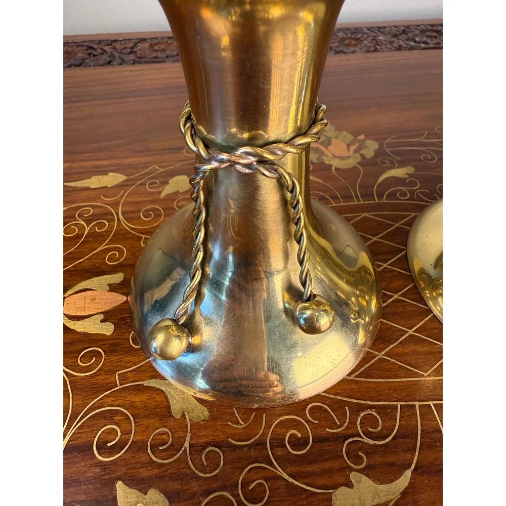 Vintage Brass Candlestick Pair • Tassel Taper Candle Holders